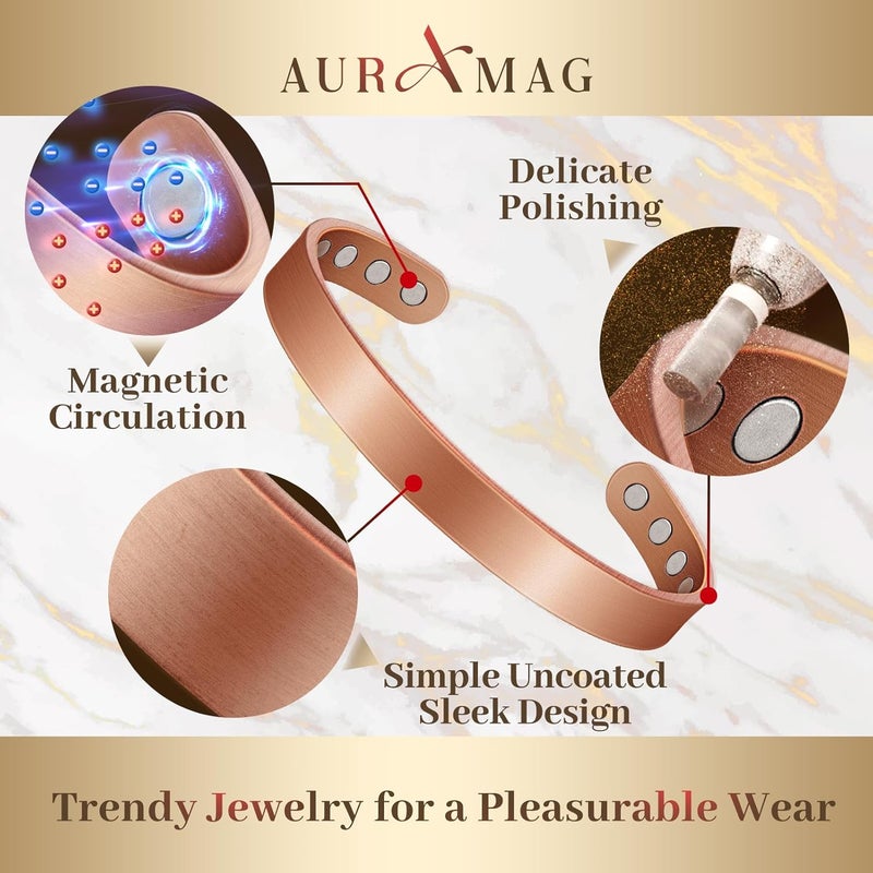 Auramag Copper Bracelets for Women, Magnetic Bracelet for Men with 3500 Gauss Magnets, Adjustable Jewelry with Gift Box(2 PCS) - Image 3